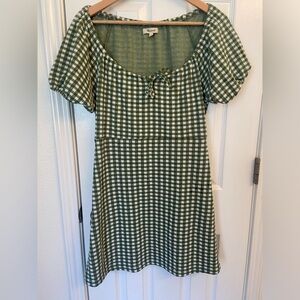 Madewell Green Gingham Mini Dress with tie top - Medium